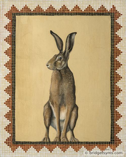 Hare alert on gold leaf and mosaic surround