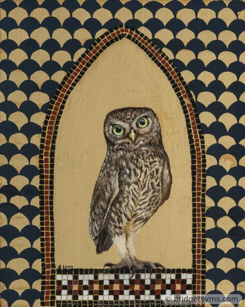 little owl on gold leaf with mosaic