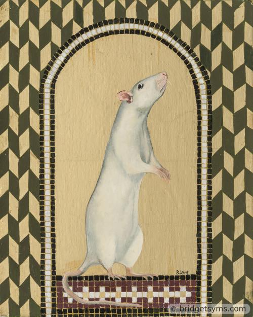 white fancy rat on gold leaf with mosaic