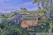 Whippets in landscape