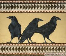 Three ravens on gold leaf with mosaic