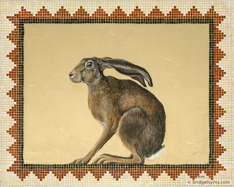 crouching hare on gold leaf mosaic surround